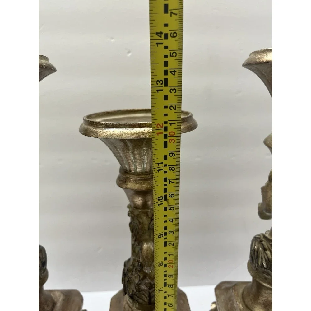 Antique-Style Candle Holders Gold-Gilt Horse Head Bust Pedestal Base Set Of 3
